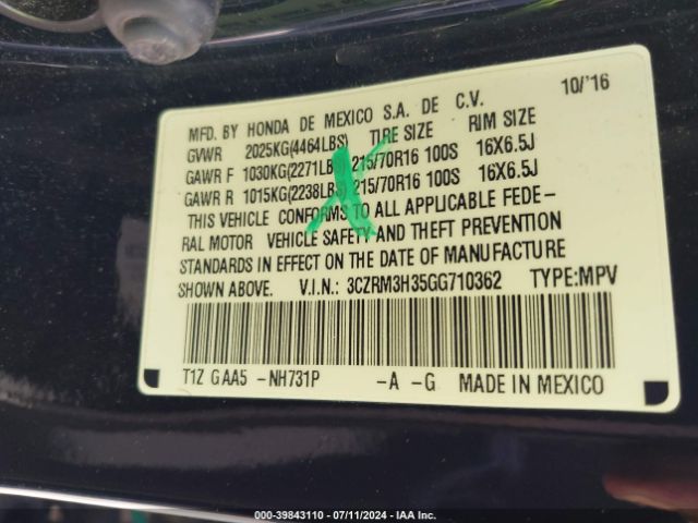 3CZRM3H35GG710362 Honda CR-V LX