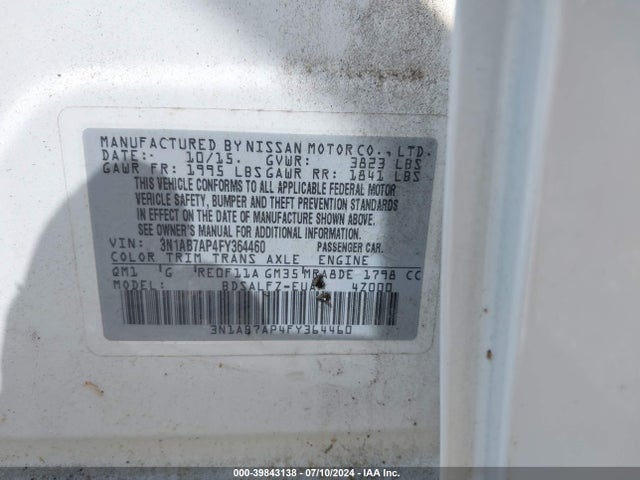 Nissan Sentra Fe+ S 2015 3N1AB7AP4FY364460 Image 9
