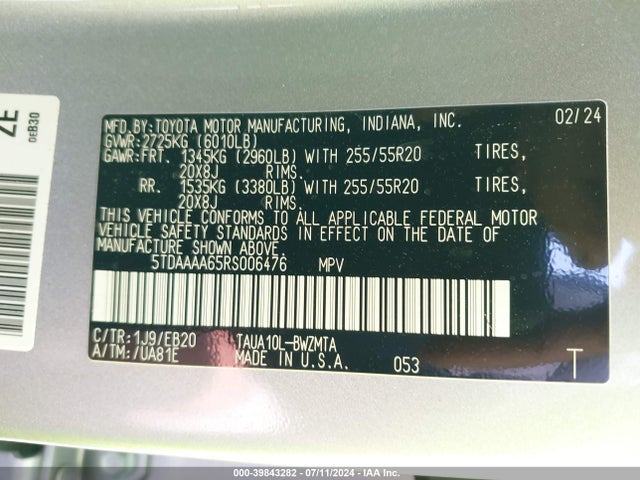 5TDAAAA65RS006476 Lexus Tx 350 Premium