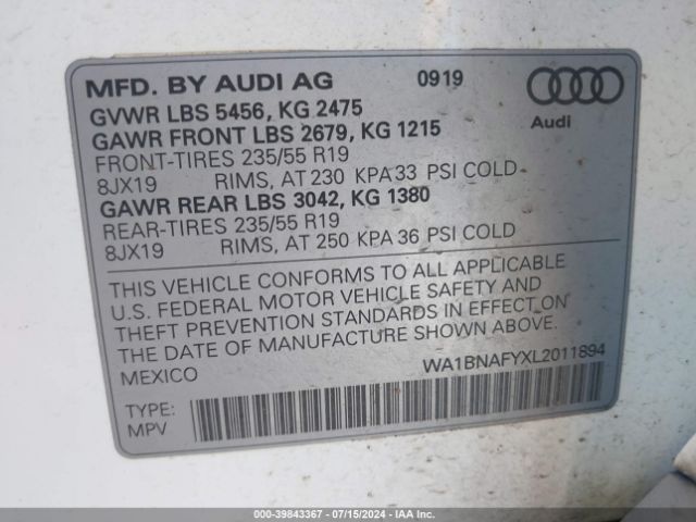 WA1BNAFYXL2011894 Audi Q5 Premium Plus 45 Tfsi Quattro S Tronic