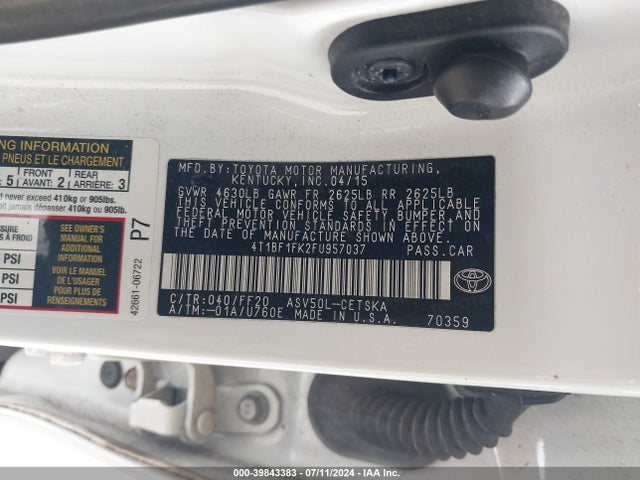 Toyota CAMRY SE 2015 4T1BF1FK2FU957037 Image 9