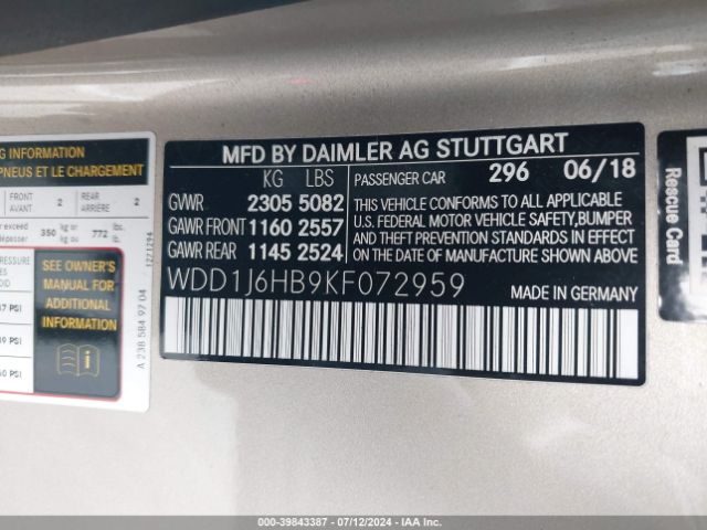 WDD1J6HB9KF072959 Mercedes-Benz E 450