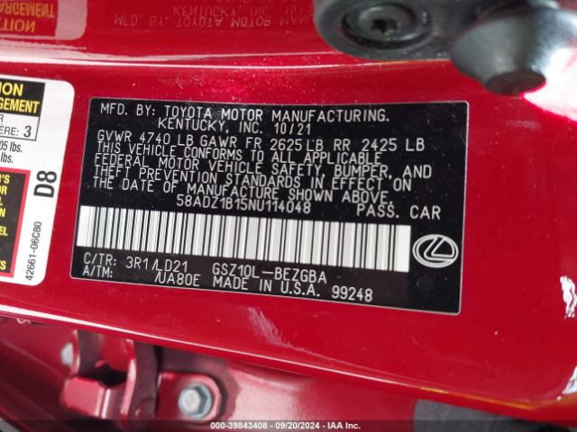 58ADZ1B15NU114048 Lexus ES 350