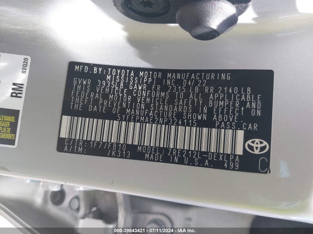 Toyota COROLLA LE 2022 5YFEPMAE2NP324115 Image 9