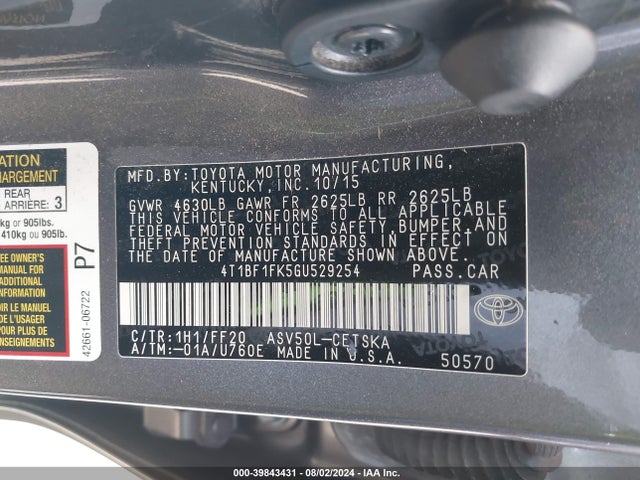 Toyota CAMRY SE 2016 4T1BF1FK5GU529254 Image 9