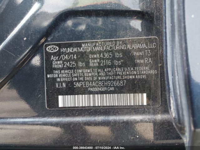 5NPEB4AC8EH926687 Hyundai SONATA GLS
