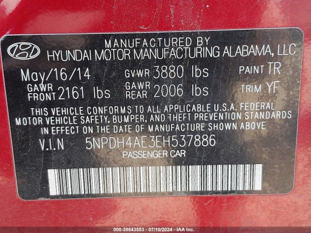Hyundai ELANTRA SE 2014 5NPDH4AE3EH537886 Image 9