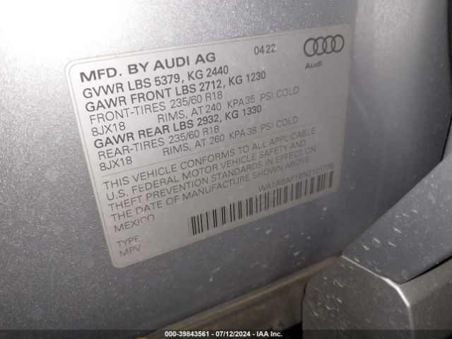 WA1ABAFY6N2101776 Audi Q5 Premium 40 Tfsi Quattro S Tronic