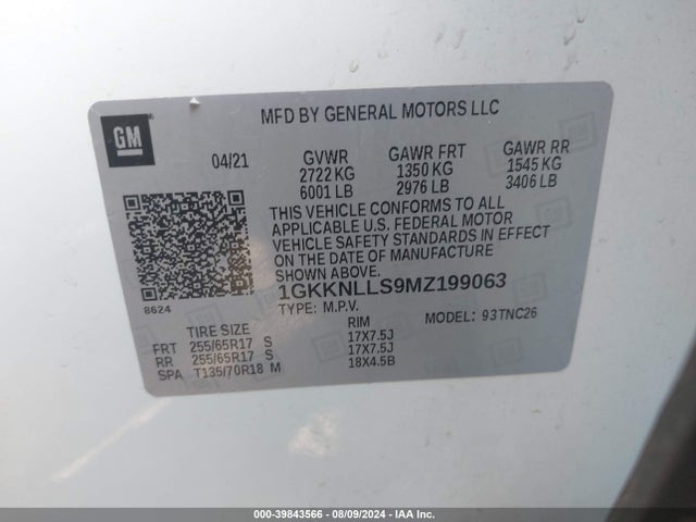 1GKKNLLS9MZ199063 GMC Acadia Awd At4