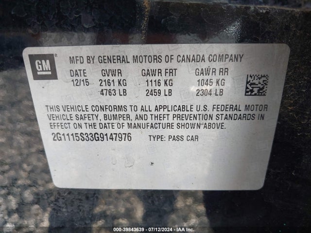 Chevrolet Impala 2lt 2016 2G1115S33G9147976 Image 9