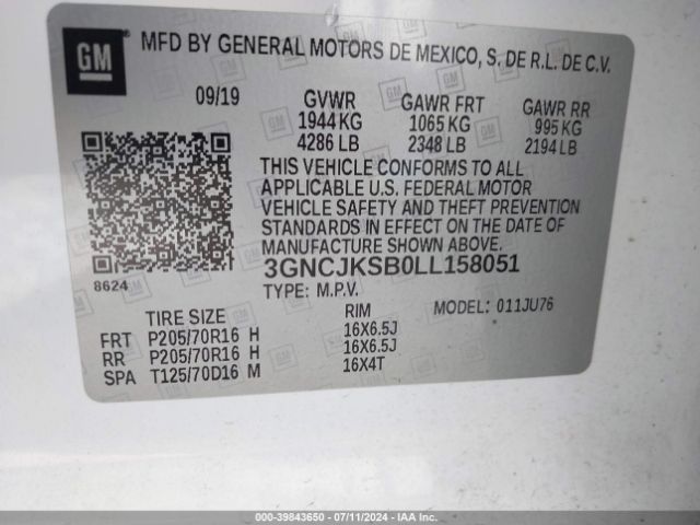 3GNCJKSB0LL158051 Chevrolet Trax Fwd Ls