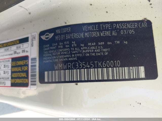 2005 MINI COOPER WMWRC33545TK60010 Photo 8