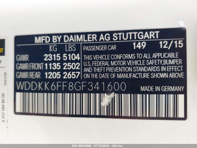 WDDKK6FF8GF341600 Mercedes-Benz E 400