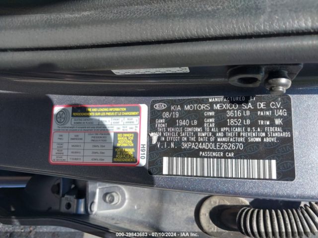 3KPA24AD0LE262670 KIA RIO S