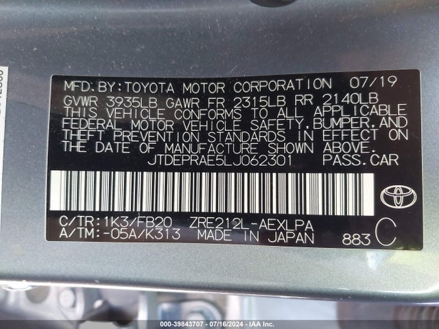 Toyota COROLLA LE 2020 JTDEPRAE5LJ062301 Image 9