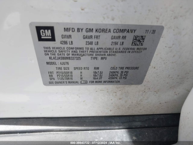 KL4CJASB8MB337325 Buick Encore Fwd Preferred