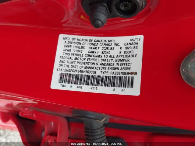 2HGFC2F64KH563058 Honda Civic Lx