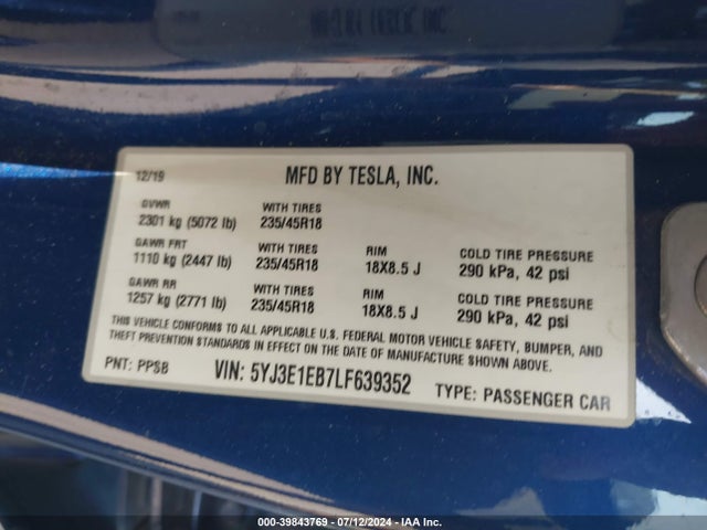 Tesla Model 3 Long Range Dual Motor All-wheel Drive 2020 5YJ3E1EB7LF639352 Image 9