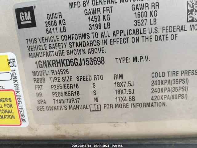 Chevrolet Traverse 2lt 2016 1GNKRHKD6GJ153698 Image 9