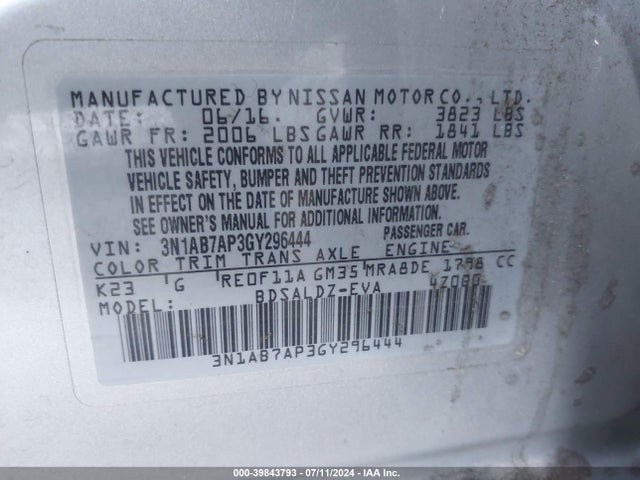 Nissan SENTRA SV 2016 3N1AB7AP3GY296444 Image 9