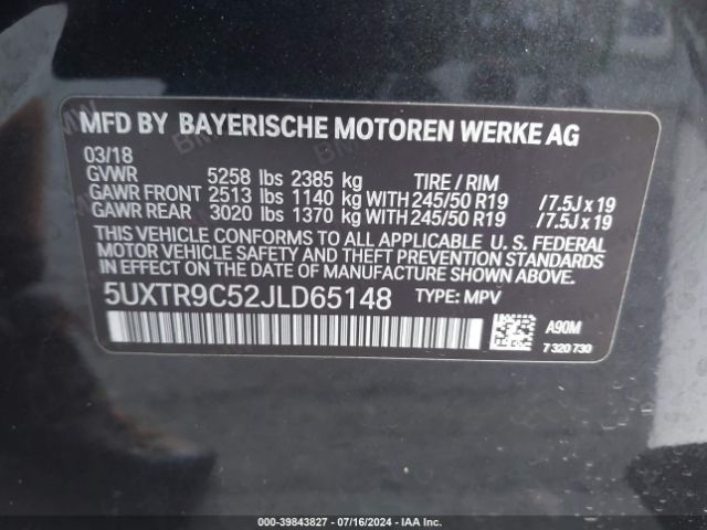 5UXTR9C52JLD65148 BMW X3 Xdrive30i