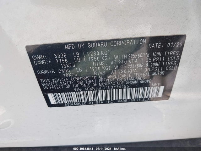 4S4BTGPD1L3174255 Subaru Outback Touring Xt