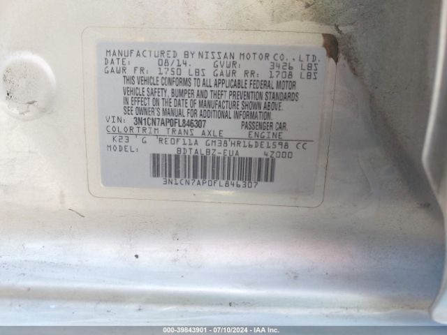 3N1CN7AP0FL846307 Nissan Versa 1.6 S/1.6 S+/1.6 Sl/1.6 Sv