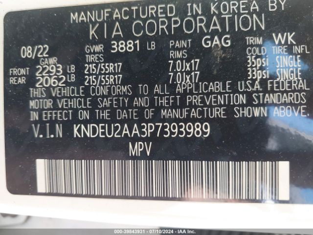 KNDEU2AA3P7393989 KIA SELTOS S