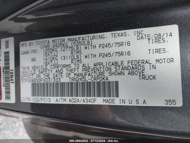 5TFUX4EN3FX031333 Toyota Tacoma