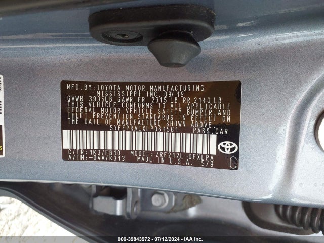 Toyota COROLLA LE 2020 5YFEPRAEXLP061561 Image 9
