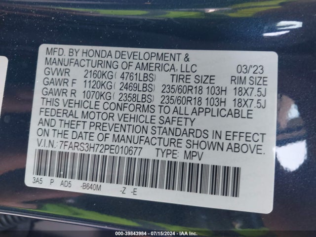 Honda Cr-v Ex-l 2wd 2023 7FARS3H72PE010677 Image 9
