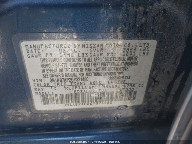 Nissan SENTRA S 2016 3N1AB7AP2GY321480 Image 9
