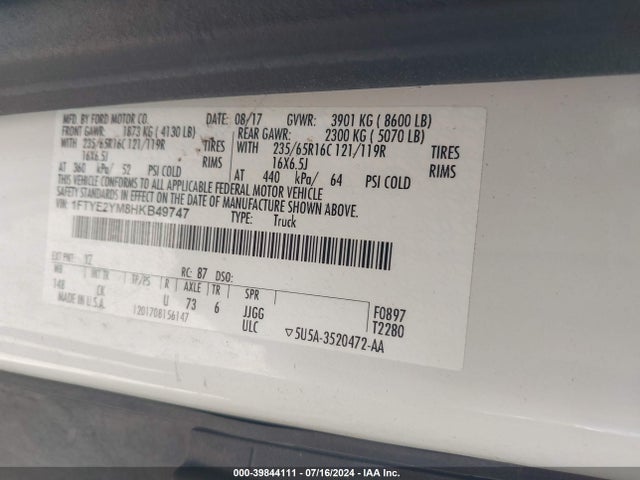 Ford Transit-150 2017 1FTYE2YM8HKB49747 Image 9