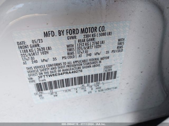 3FTTW8E94PRA49276 Ford Maverick Xl