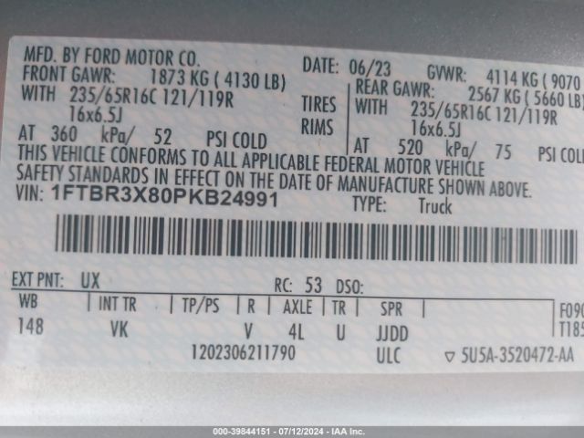 1FTBR3X80PKB24991 Ford Transit-250 Cargo Van