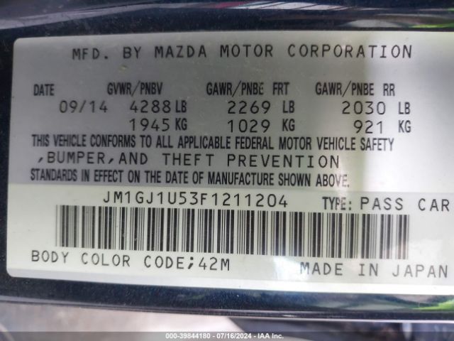 JM1GJ1U53F1211204 Mazda Mazda6 I Sport