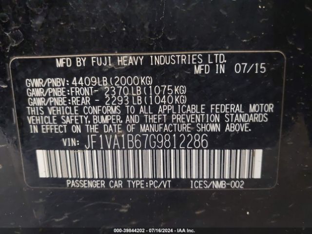 JF1VA1B67G9812286 Subaru WRX