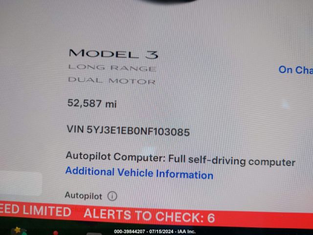 5YJ3E1EB0NF103085 Tesla Model 3 Long Range Dual Motor All-wheel Drive