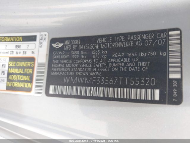 2007 MINI COOPER WMWMF33567TT55320 Photo 8