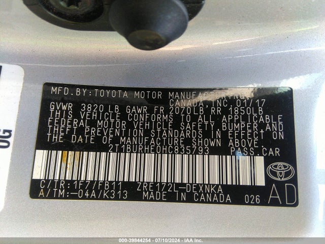 Toyota COROLLA LE 2017 2T1BURHE0HC835793 Image 9