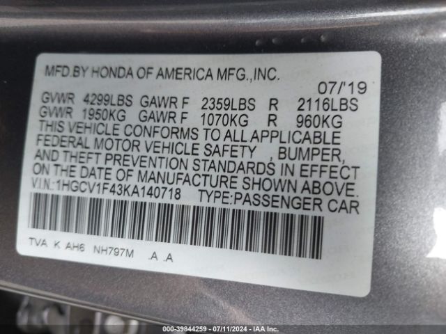 1HGCV1F43KA140718 Honda ACCORD EX