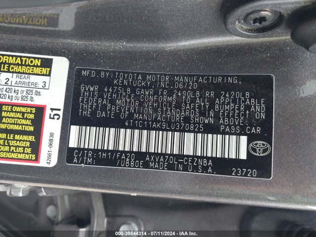 Toyota CAMRY LE 2020 4T1C11AK9LU370825 Image 9