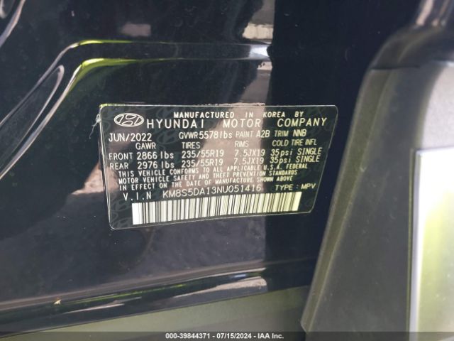 KM8S5DA13NU051416 Hyundai Santa Fe Hybrid Limited