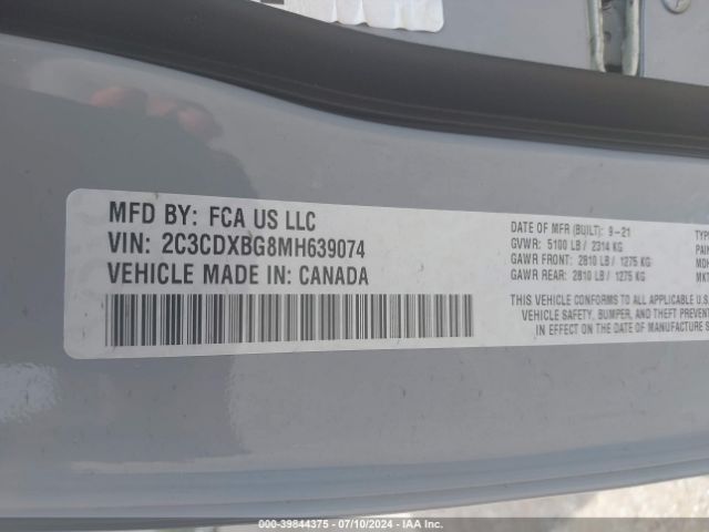 2C3CDXBG8MH639074 Dodge Charger Sxt Rwd