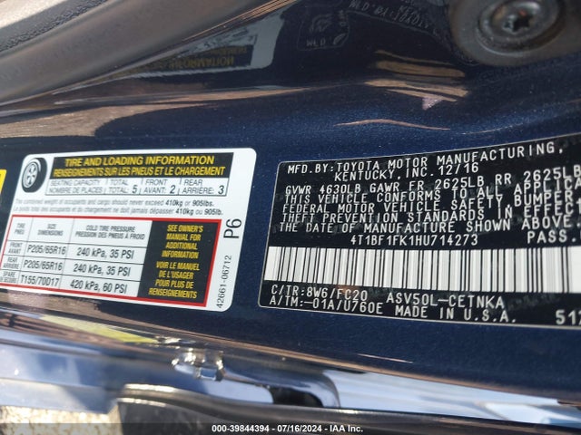 Toyota CAMRY LE 2017 4T1BF1FK1HU714273 Image 9