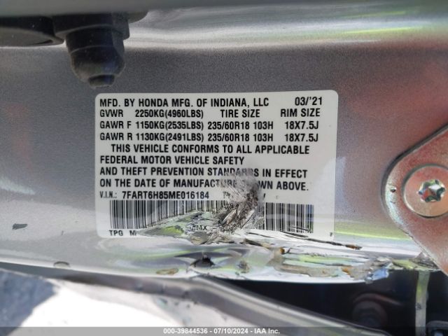 7FART6H85ME016184 Honda Cr-v Hybrid Ex-l