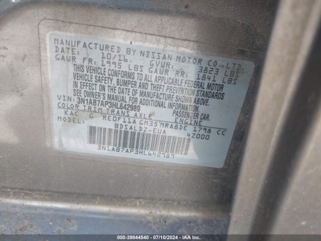 3N1AB7AP3HL642989 Nissan SENTRA SV