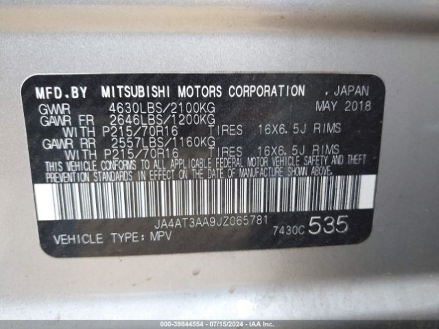 JA4AT3AA9JZ065781 Mitsubishi Eclipse Cross Es