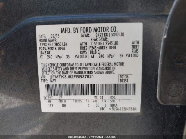 2015 FORD EDGE 2FMTK3J82FBB37621 Photo 8