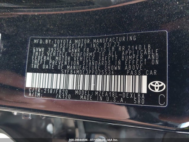 Toyota COROLLA LE 2023 5YFB4MDE3PP025534 Image 9